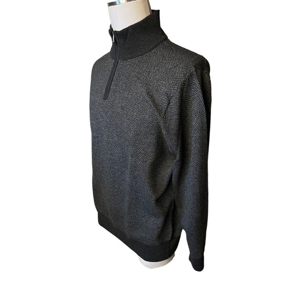 Bonobos Slim Fit XL Merino Wool Herringbone Gray Quarter Zip Sweater Jumper - Picture 2 of 8